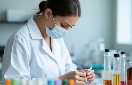 Lab worker mixing cosmetic ingredients