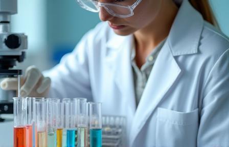 Scientist performing lab tests on cosmetic samples
